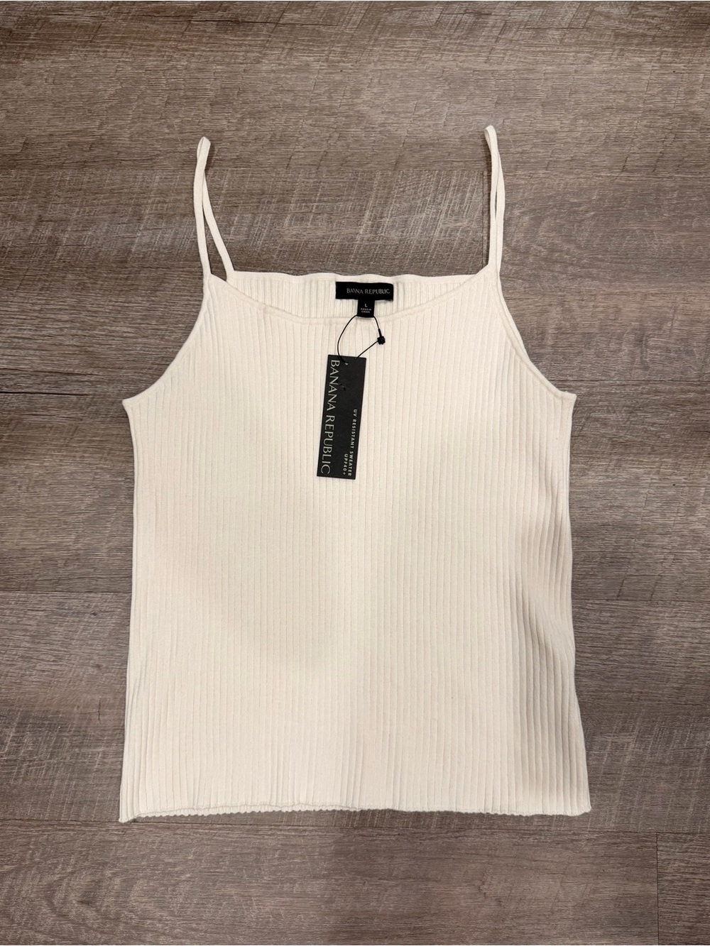 Banana Republic Ribbed Sweater Tank NWT Size L Ivory UPF 40+ Knit Cami Old Money